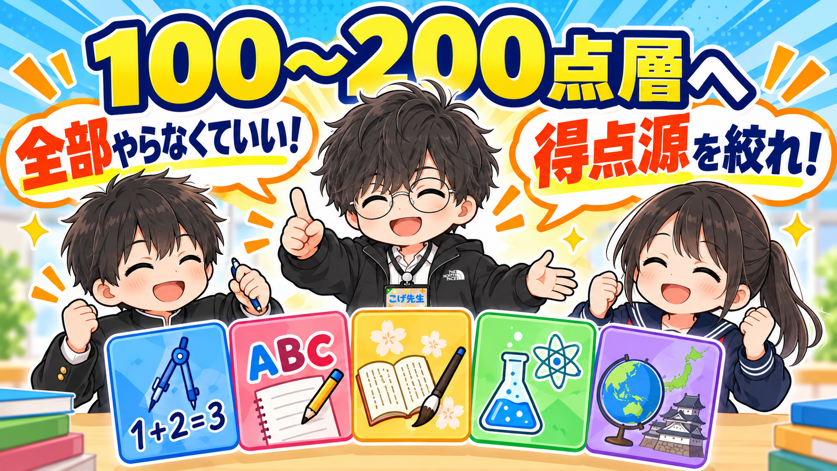 福井県の学力診断テストで100〜200点層が直前に点数を上げる勉強法。5教科の得点源を絞る