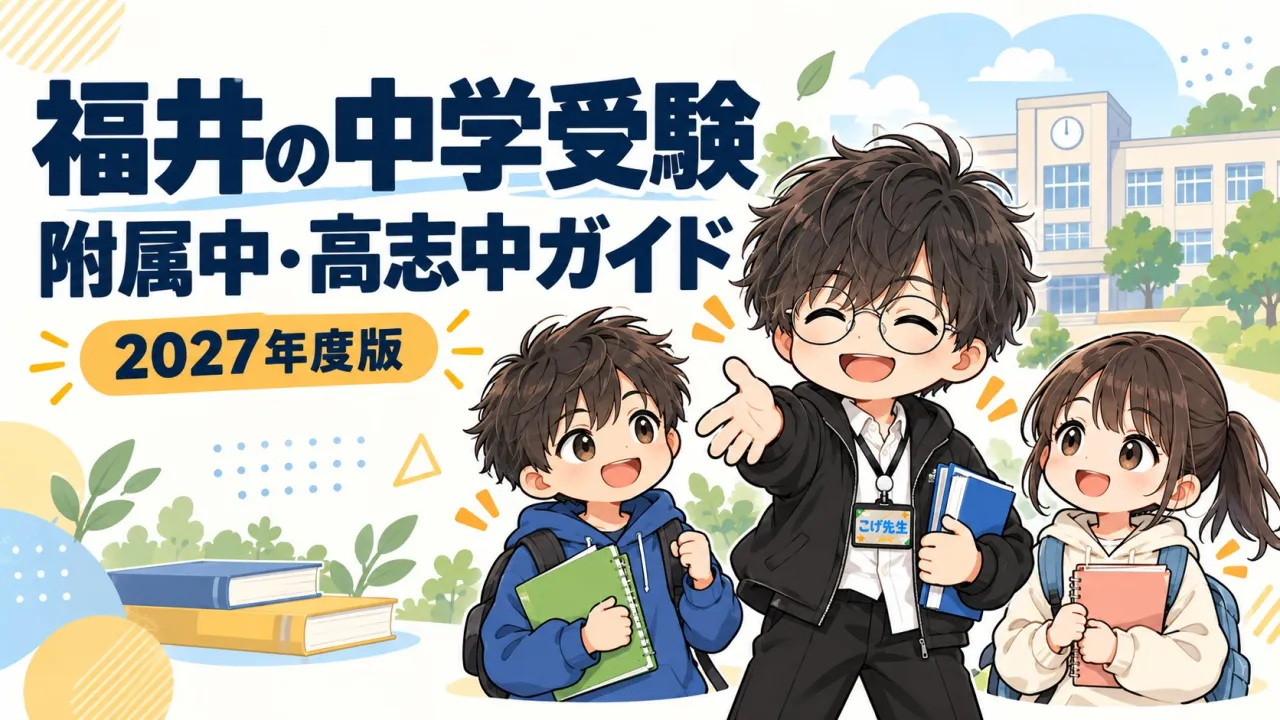 2027年度版 福井の中学受験 附属中・高志中ガイド。こげ先生と子どもたち。